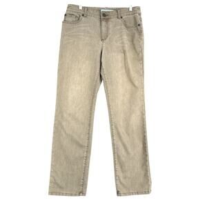 Chicos Platinum Denim Ultimate Fit Slim Leg Beige Classic Fit Pants Size 8 Short